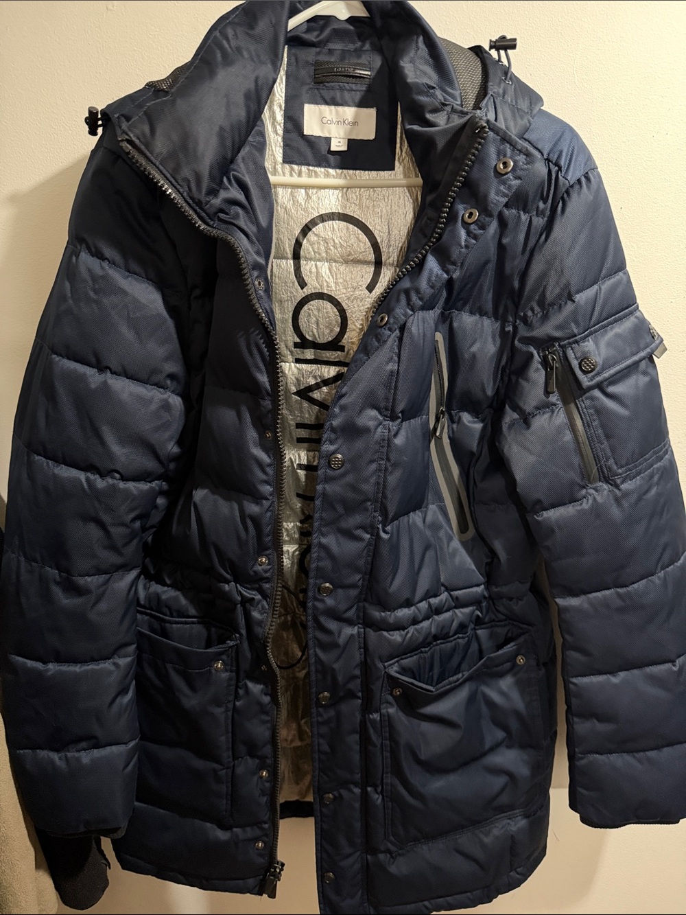 Calvin Klein Men's Dark Navy Quilted Puffer Jacket with Hood